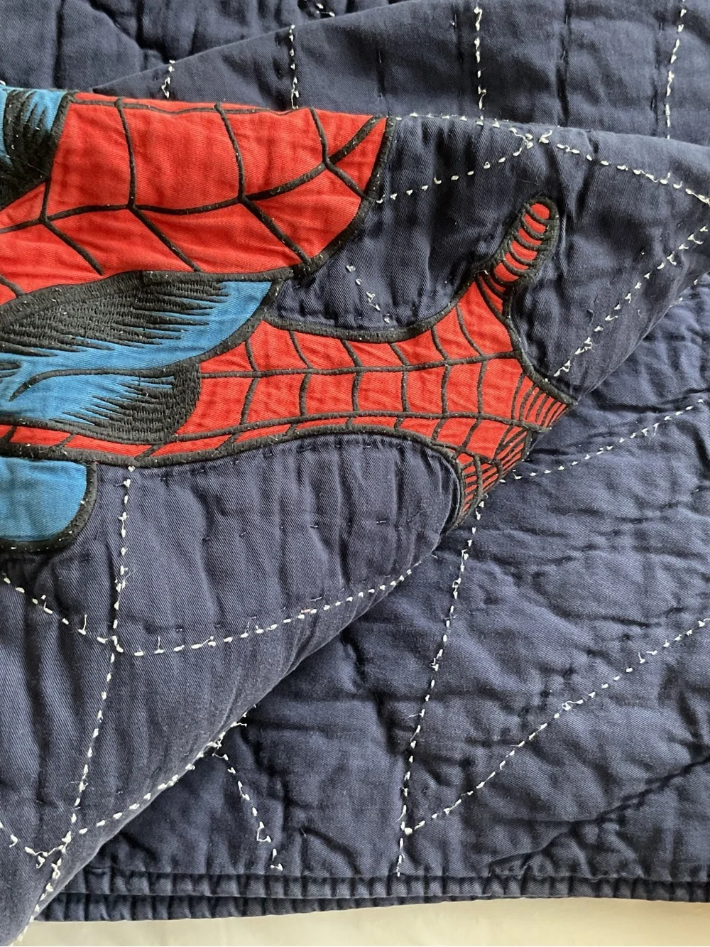 Pottery Barn Kids Marvel Spider-Man Full/Queen Quilt Bedspread Navy Blue Red